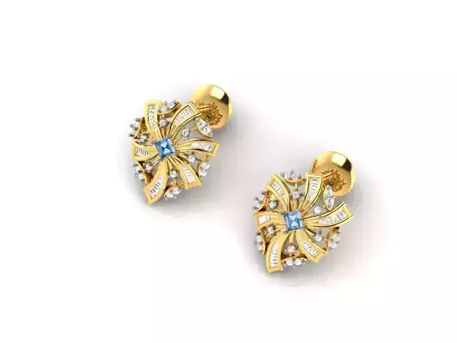 Flower Shaped Ear Studs With Gem