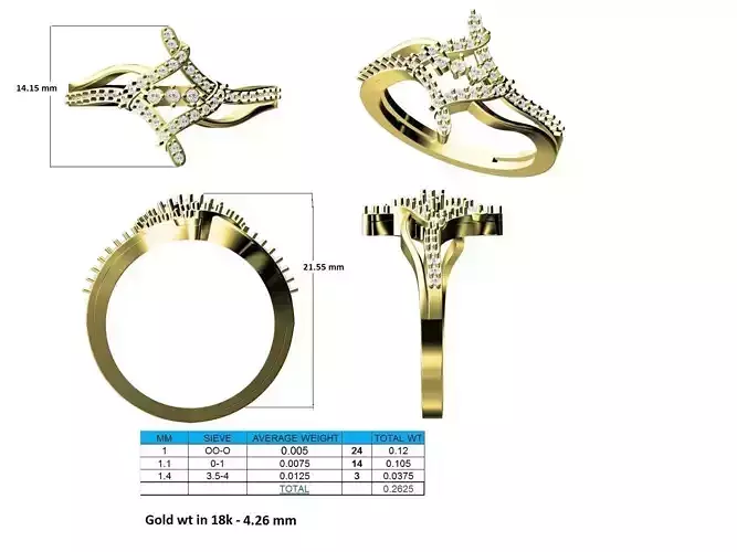 Square Gold Ring With Diamonds 2