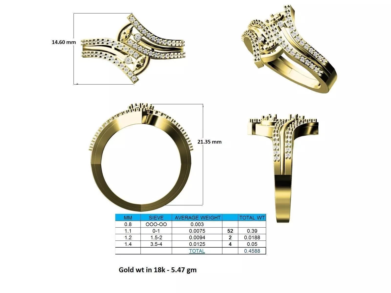 Spiral Gold Ring With Diamonds 23 3D print model