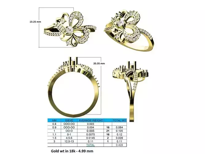 Flower Shaped Gold Ring With Diamonds 49