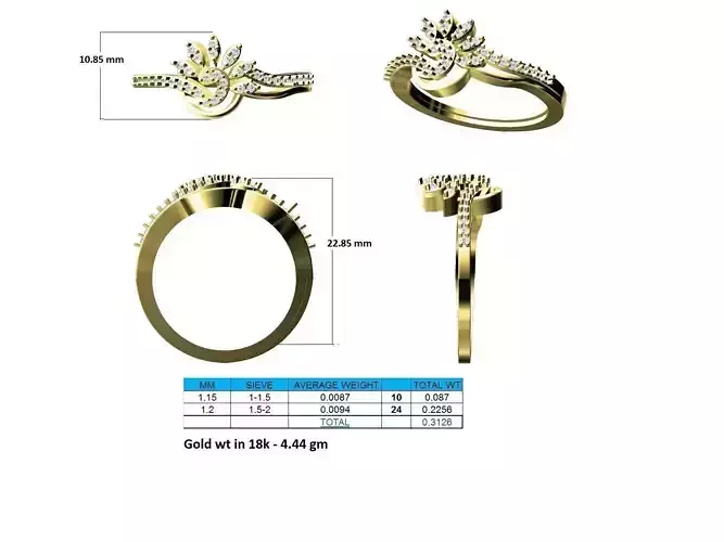 Flower Shaped Gold Ring With Diamonds 51