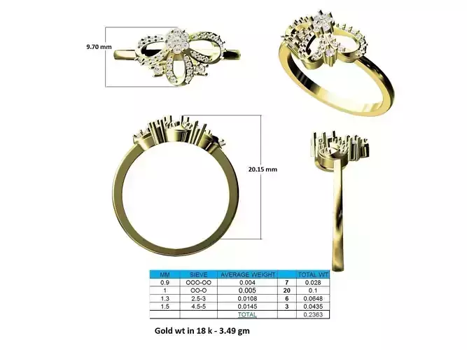 Flower Shaped Gold Ring With Diamonds 54