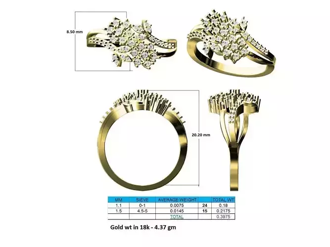 Floral Design Gold Ring With Diamonds 45 3D print model