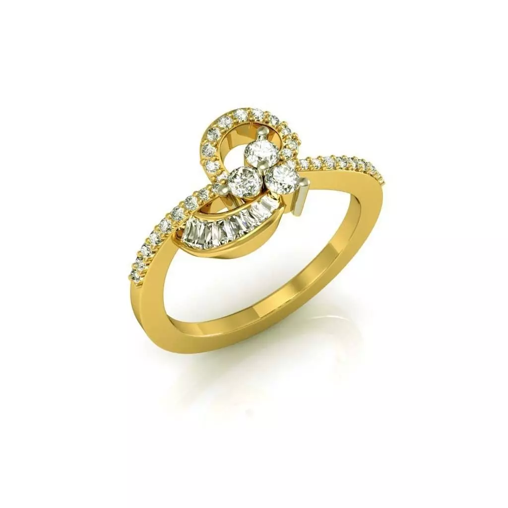 Gold Engagement Ring With Diamonds 125 3D print model
