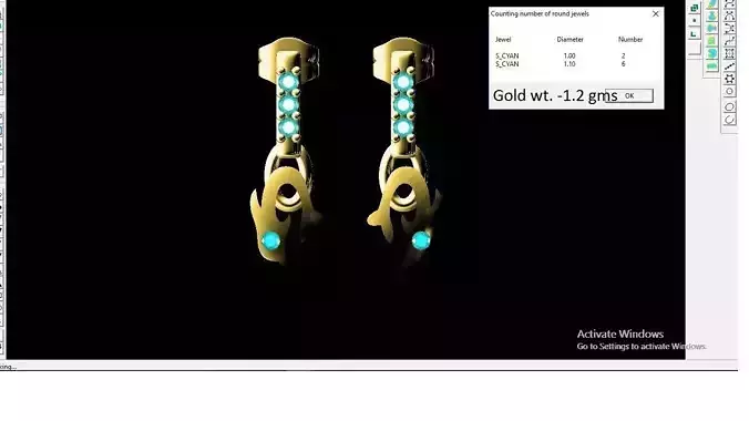 Gold Drop Earrings With Gemstones 1 3D print model