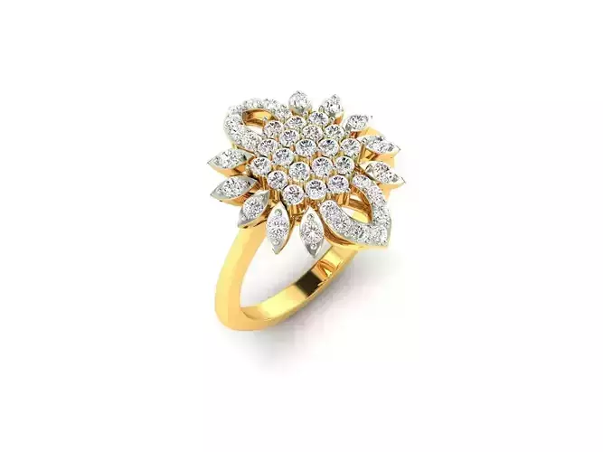 Flower Shaped Gold Ring With Diamonds 57