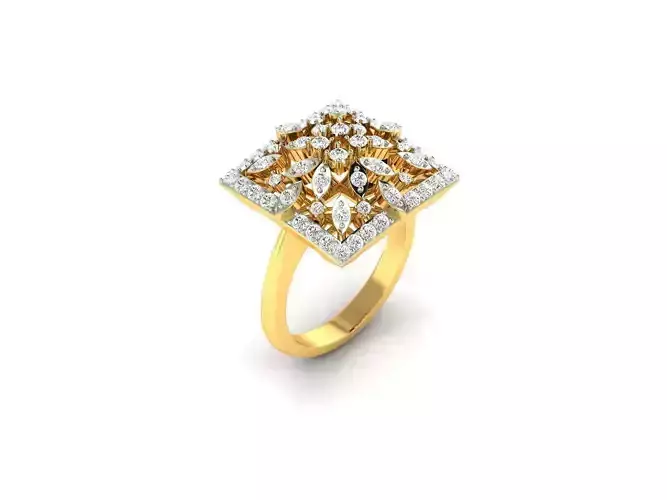Square Shaped Gold Ring With Diamonds 2