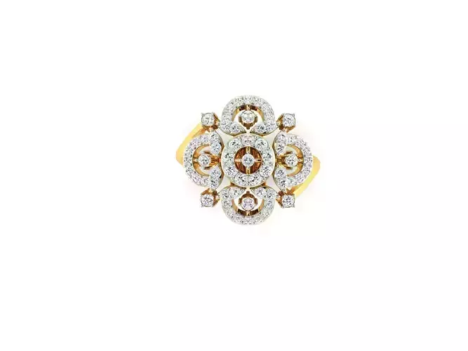 Flower Shaped Gold Ring With Diamonds 58