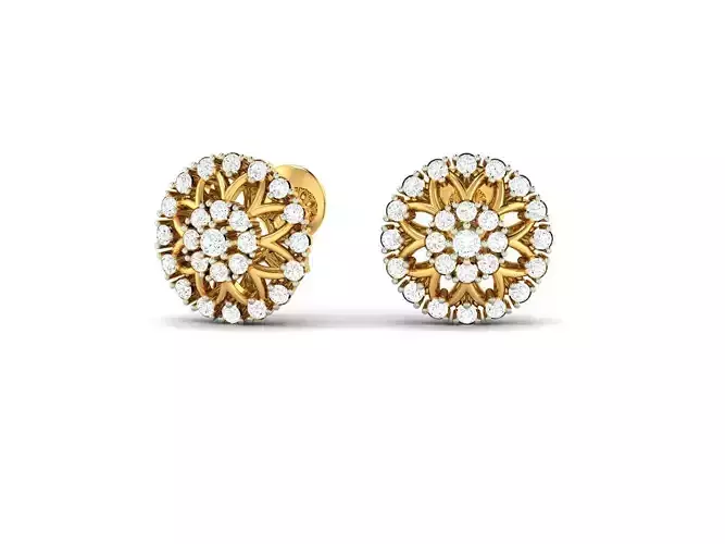 Flower Shaped Gold Ear Studs With Diamonds 5