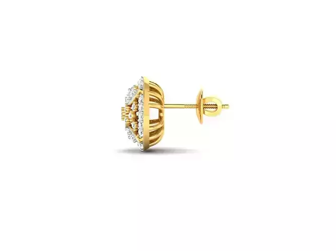 Round Shaped Gold Ear Studs With Diamonds 9