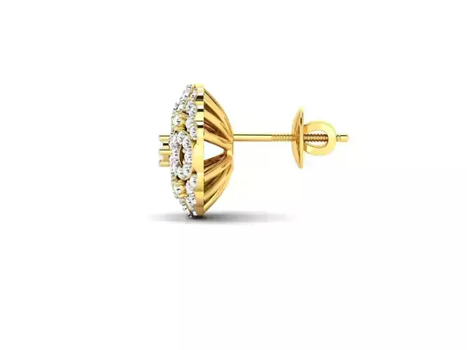 Round Shaped Gold Ear Studs With Diamonds 12