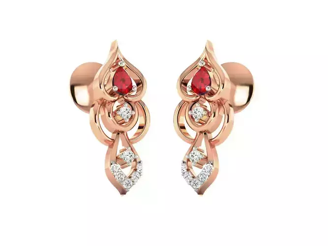 Rose Gold Earrings With Ruby