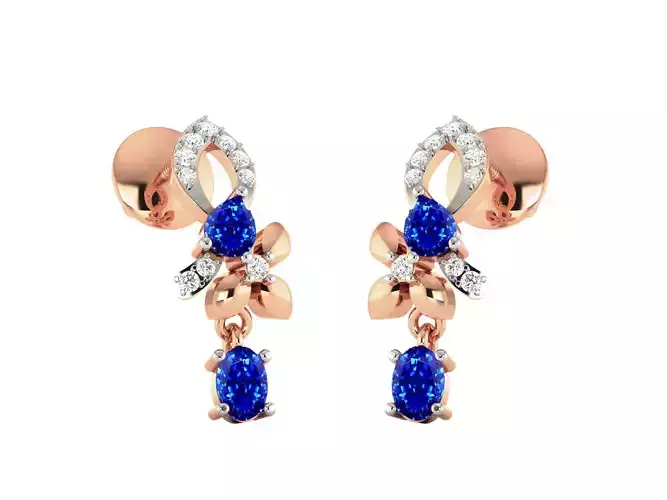 Rose Gold Floral Drop Earrings With Sapphire