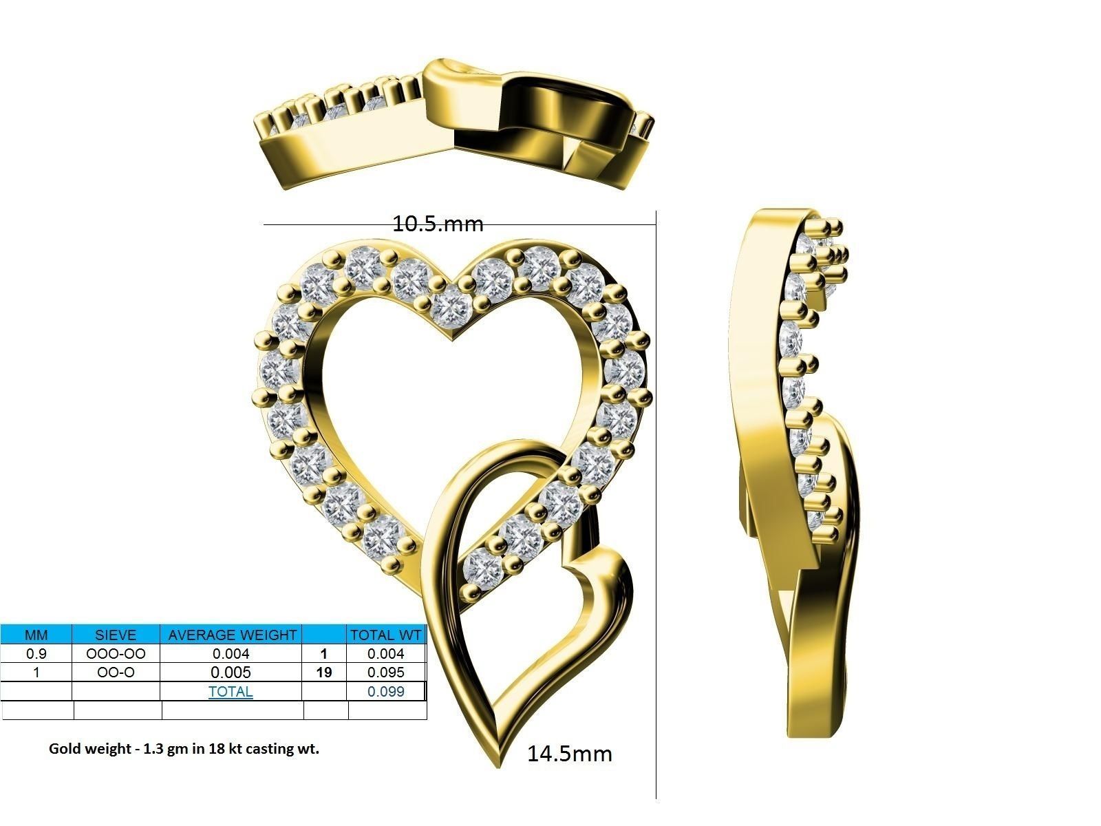 Heart Shaped Gold Pendant With Diamonds 3 3D print model_1