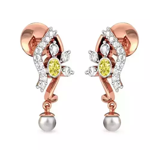 Rose Gold Drop Earrings With Gem 3 3D print model