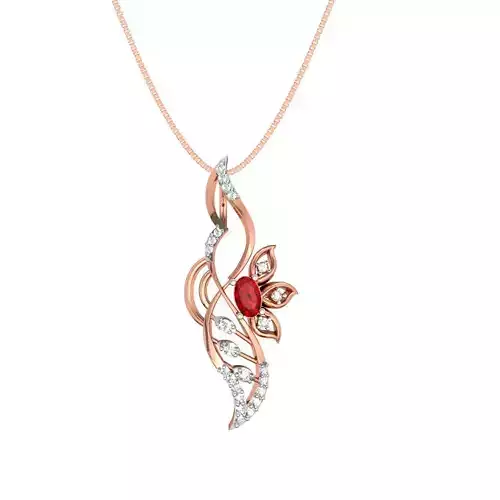 Rose Gold Floral Pendant With Ruby