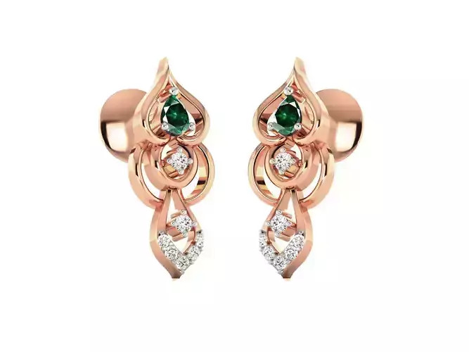 Rose Gold Earrings With Emerald