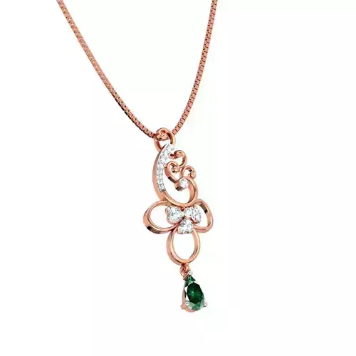 Flower Shaped Rose Gold Pendant With Emerald