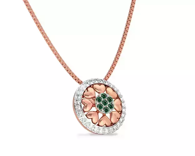 Round Shaped Rose Gold Pendant With Emerald