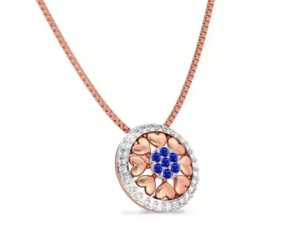 Round Shaped Rose Gold Pendant With Sapphire