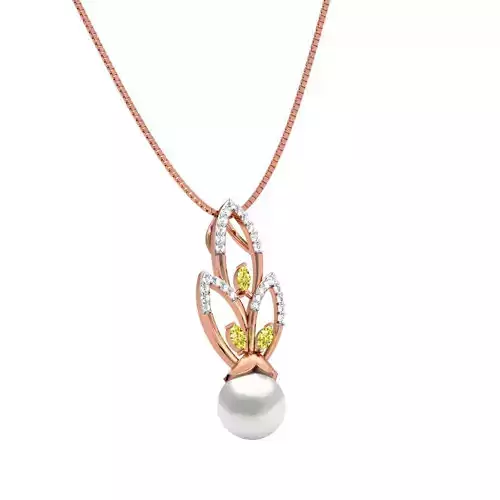 Leaf Shaped Rose Gold Pendant With Gemstone
