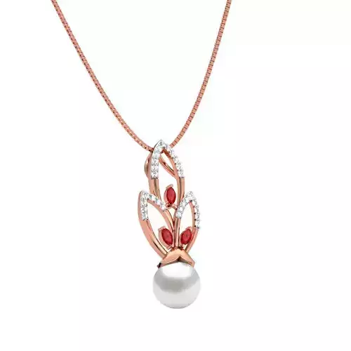 Leaf Shaped Rose Gold Pendant With Ruby