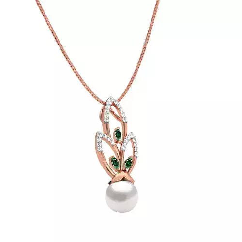 Leaf Shaped Rose Gold Pendant With Emerald