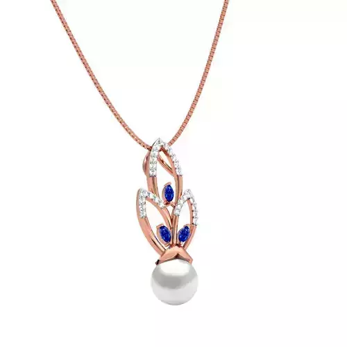 Leaf Shaped Rose Gold Pendant With Sapphire