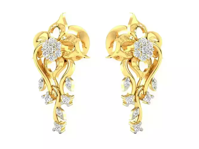 Gold Floral Drop Earrings With Diamonds