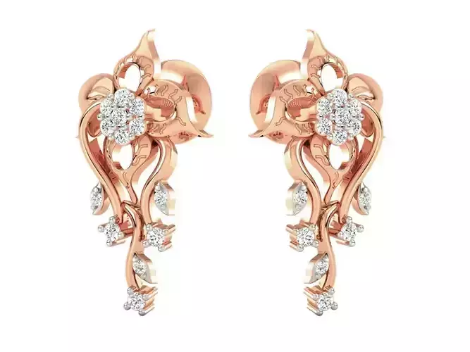 Rose Gold Floral Drop Earrings With Diamonds