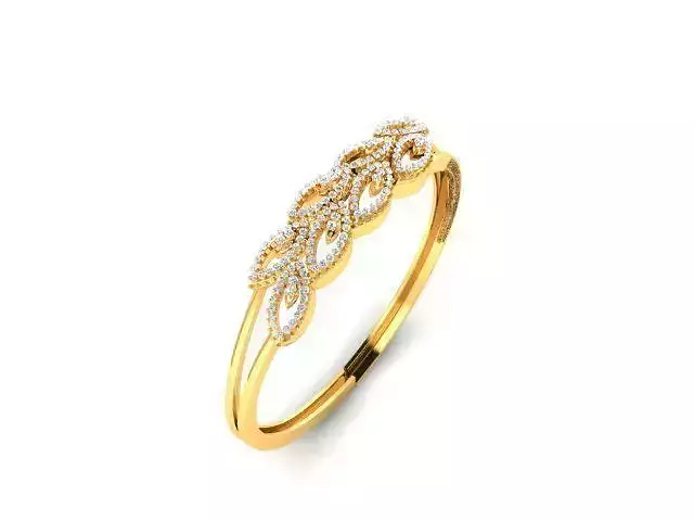 Leaf Design Gold Ring With Diamonds 2
