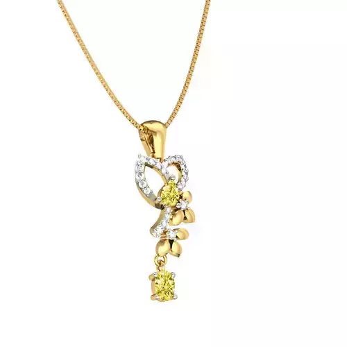 Floral Design Gold Pendant With Gem