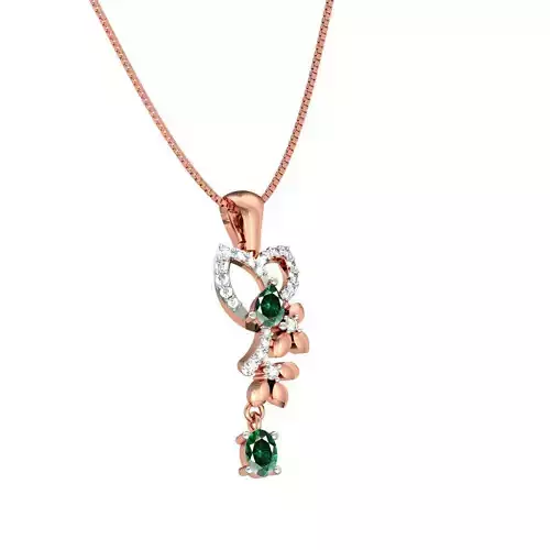 Floral Design Rose Gold Pendant With Emerald