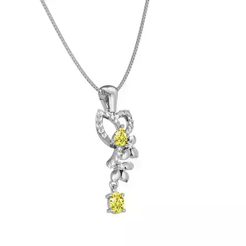 Floral Design Silver Pendant With Gem