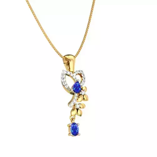 Floral Design Gold Pendant With Sapphire
