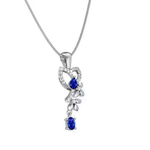 Floral Design Silver Pendant With Sapphire
