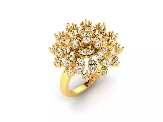 Large Flower Shaped Gold Ring With Diamonds
