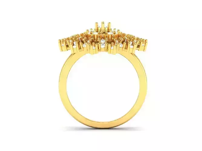Large Flower Shaped Gold Ring With Diamonds 1