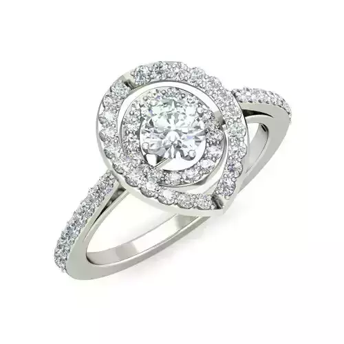 Drop Shaped Halo Silver Ring With Diamonds