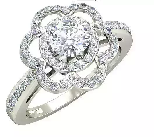 Flower Shaped Halo Silver Ring With Diamonds