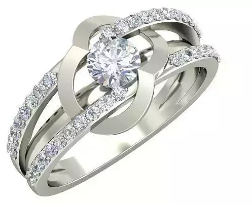 2 line Silver Side Stone Engagement Ring 3D print model