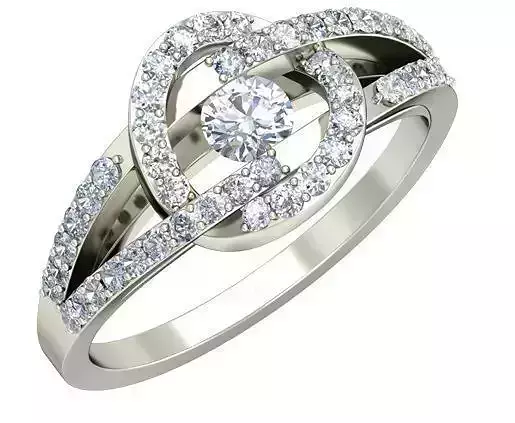 Round Shaped 2 Row Silver Ring With Diamonds