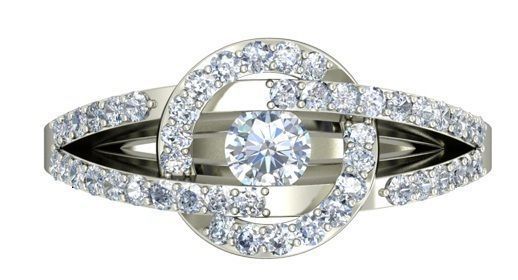 Round Shaped 2 Row Silver Ring With Diamonds 3D print model_3