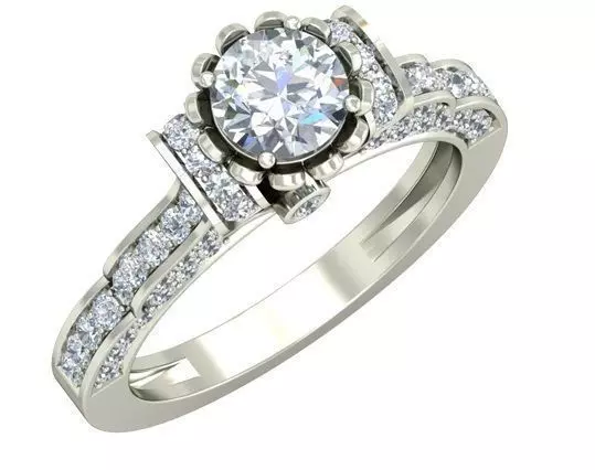 Silver Side Stone Ring With Diamonds 10 3D print model_0