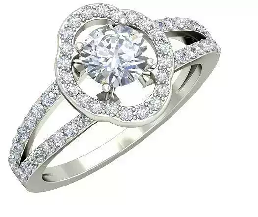 Oval Shaped Halo Silver Ring With Diamonds