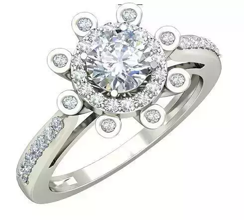 Flower Shaped Halo Silver Ring With Diamonds 7