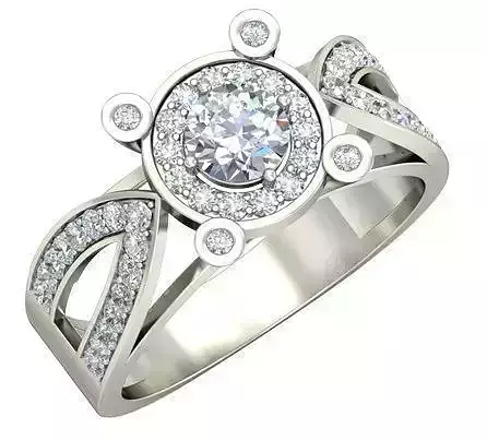 Round Shaped Halo Silver Ring With Diamonds 11