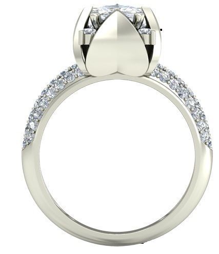 Flower Shaped Side Stone Ring With Diamonds 4 3D print model_1