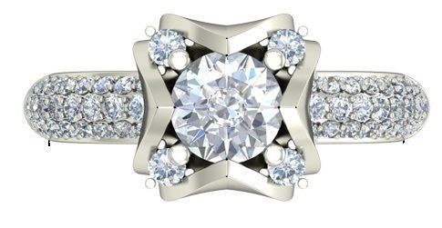 Flower Shaped Side Stone Ring With Diamonds 4 3D print model_3