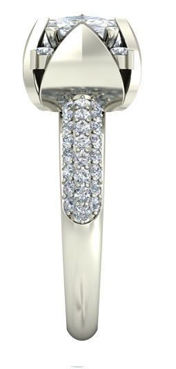 Flower Shaped Side Stone Ring With Diamonds 4 3D print model_2
